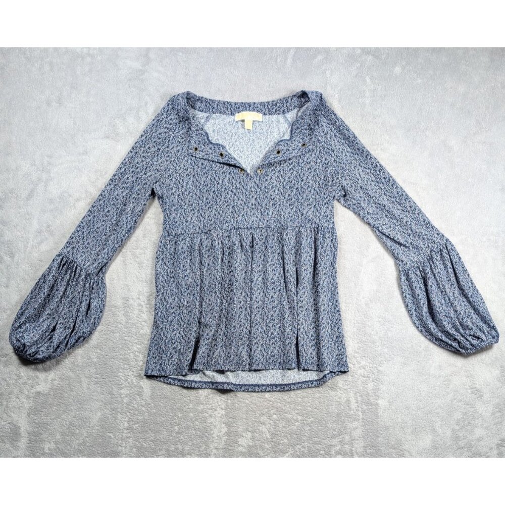 Michael Kors Women Blouse Top Size Small Blue Boho Peasant Balloon Sleeve V Neck